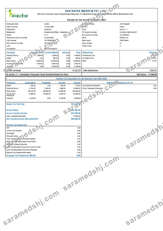 Svatantra Microfin payslip template in Word and PDF formats.pdf, 1